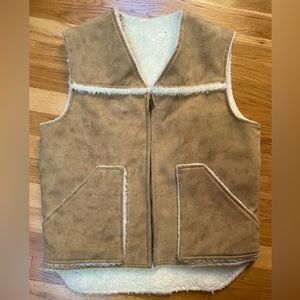 Vintage Faux Shearling Vest, Camel/Ivory, size Medium